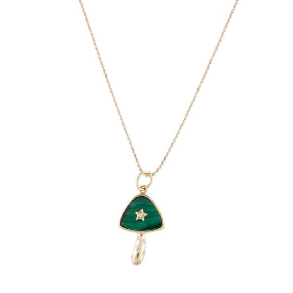 Necklace 14K Malachite & Diamond Mushroom Pendant Necklace